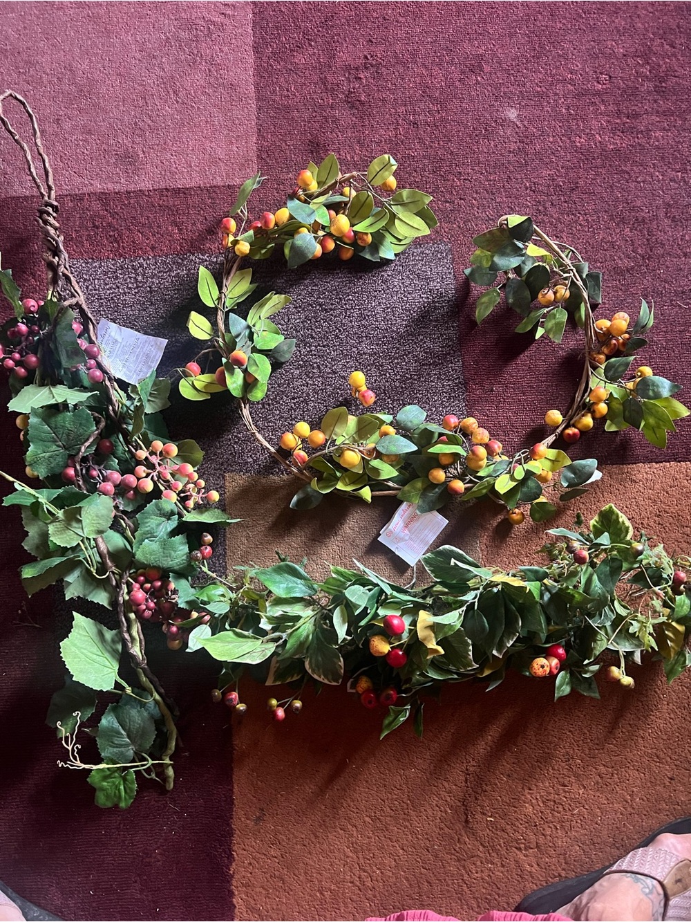 Home Interiors Berry & Leaf Garland Trio in Green, Orange and Red